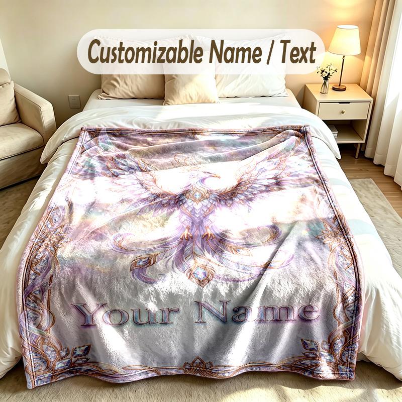 Dragon Phoenix Theme Soft Blanket Personalized Custom Name Text Print Warm Blanket Home Sofa Bedroom Decor