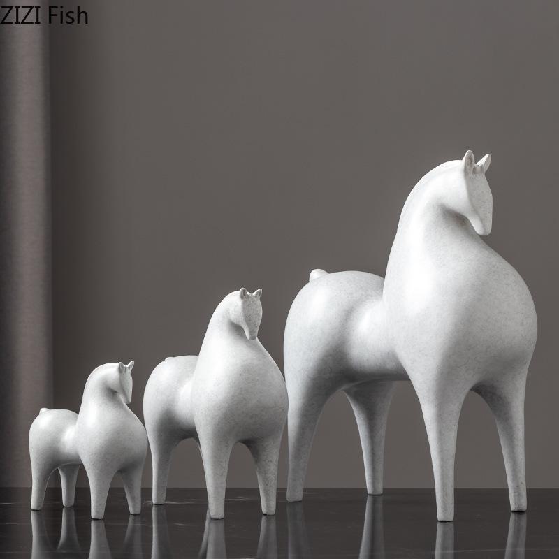 Creative White Horse Resin Sculpture Modern Crafts Ornaments Desk Decoration Minimalist Horse Statue Room Aesthetic Decor