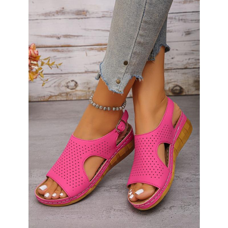 Summer Wedge Sandals Women's 2025 New Cut-Out, Breathable, Plus Size Open Toe Roman Sandals
