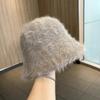 Rabbit fur bucket hat women's autumn and winter plush hat big head circumference showing small face warm hairy hat bucket hat