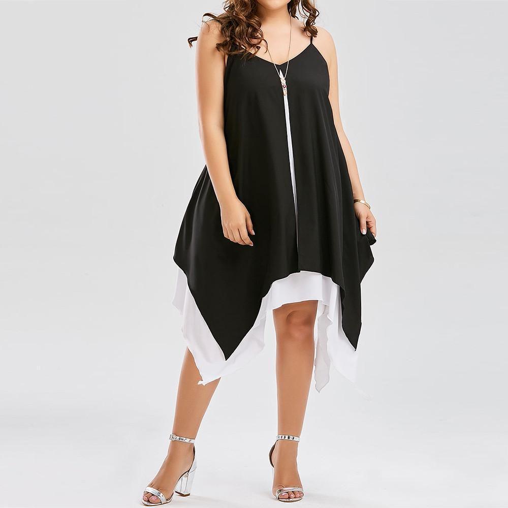 Women Plus Size V Collar Loose Bilayer Dress With Irregular Mini Silhouette For Casual And Party Wear