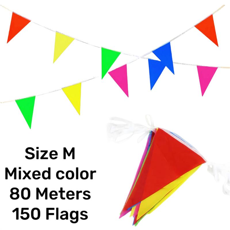 Colorful Triangle Flag Bunting 100M 150 Sides Reusable Polyester Banner for Garden Patio Holiday Party Outdoor Decor
