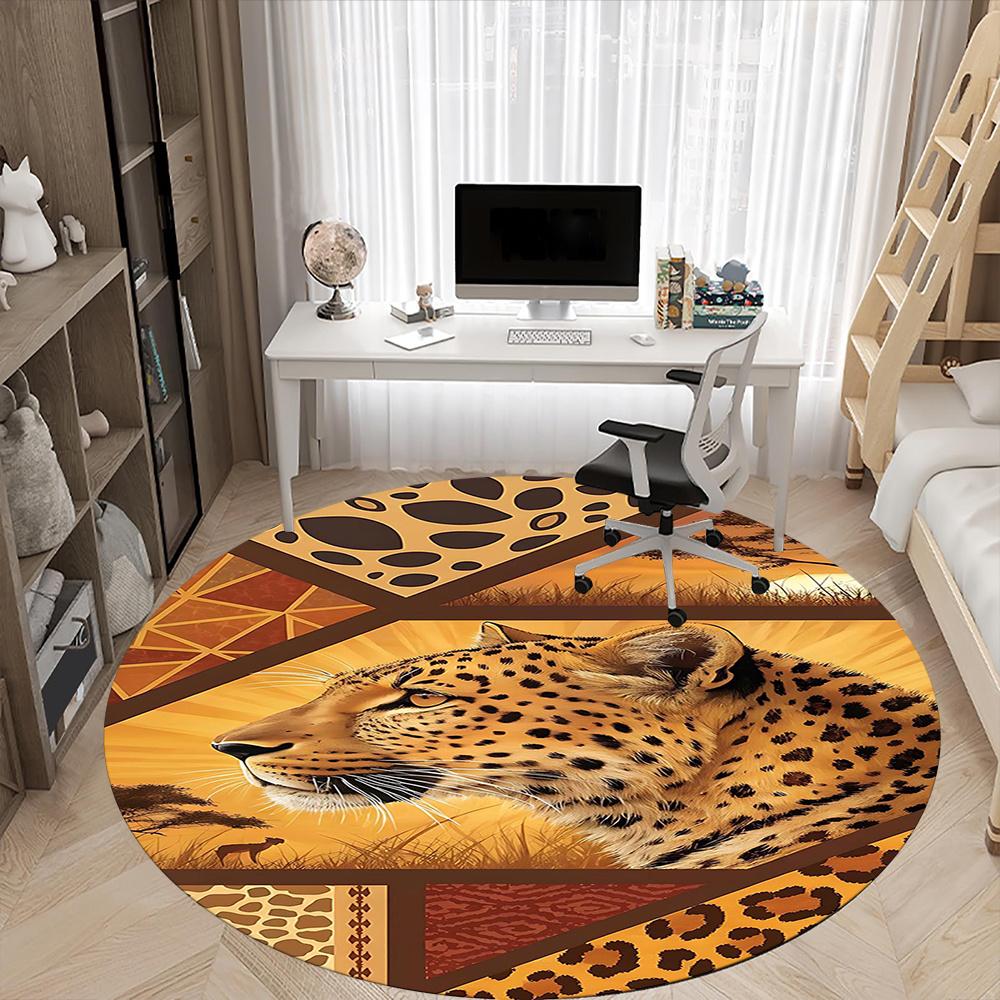 1pcLeopard Safari Office Round Area Rug, Indoor Mat Suitable ForOffice, Under Office Chairs Bedroom Living Room Home Decor, Room Deco 033