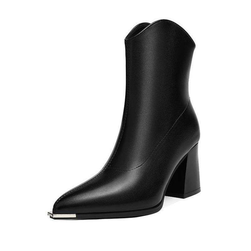 New pointed thick high-heeled short boots women's autumn and winter small velvet Martin boots small ankle boots thin boots