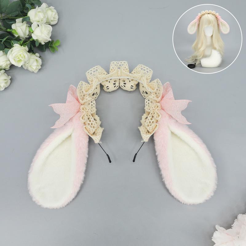 

Lolita Alice Rabbit Ears KC Rabbit Ears Rabbit Tail Set cos Bow Rabbit Ears Plush Headband