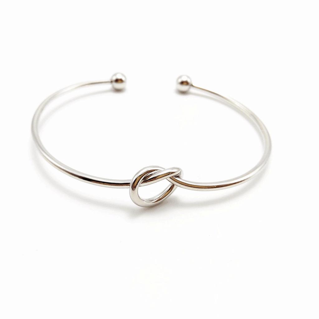 Rose Gold Heart Knot Open Bangle - Versatile Metal Bracelet for Women