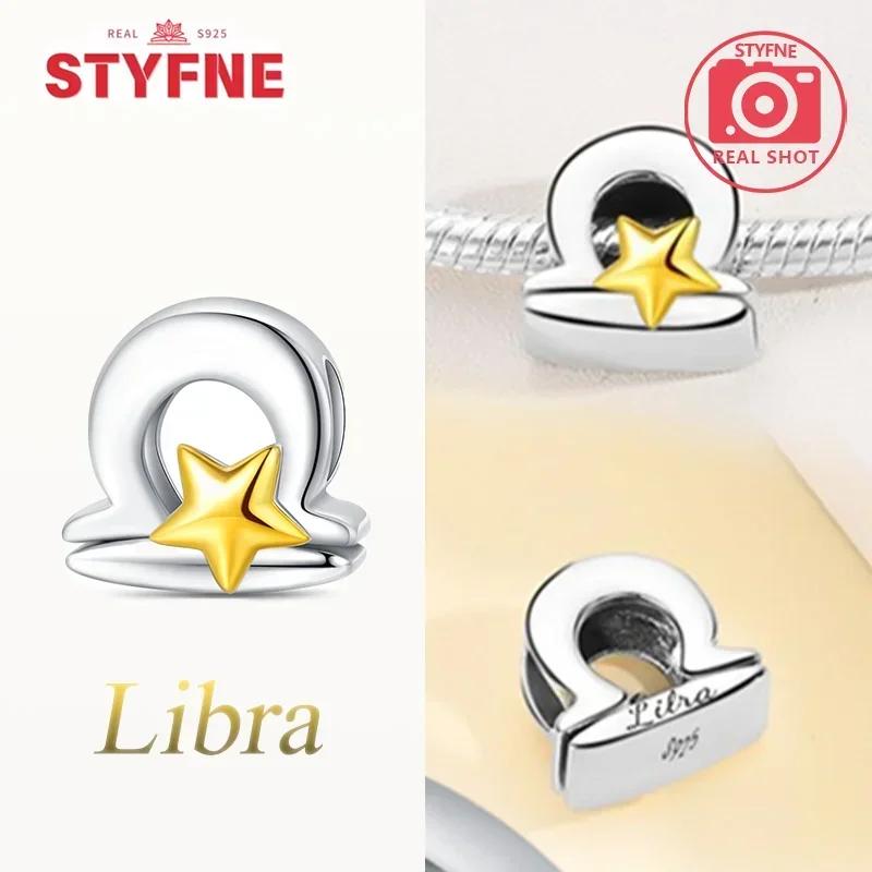 Exquisite Yellow Twelve Zodiac Signs Star Shape Taurus Symbols Authentic Copper Bead Compatible With Bracelets Women Do It Yourself Birthday Gift Acce