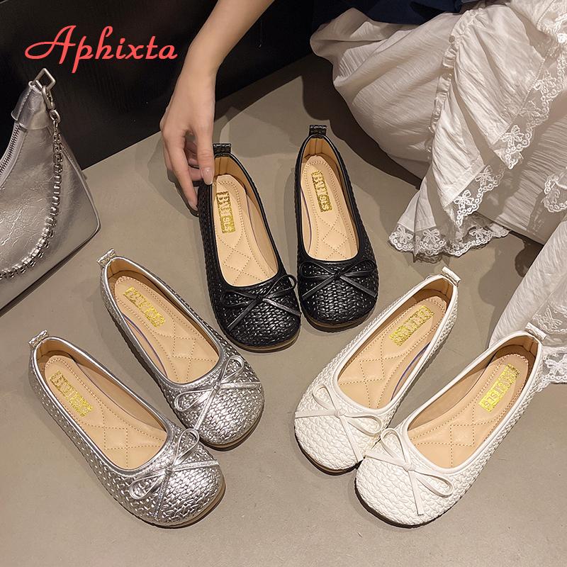 Aphixta Flat with Women Loafers Weave Design Flats Slip On  Casual Shoes for Woman Comfortable Footwear Ladies Shoes