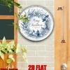 Elegant Blue White Christmas Wreath Floral Sign Round Aluminum Wall Art Holiday Home Porch Outdoor Gift