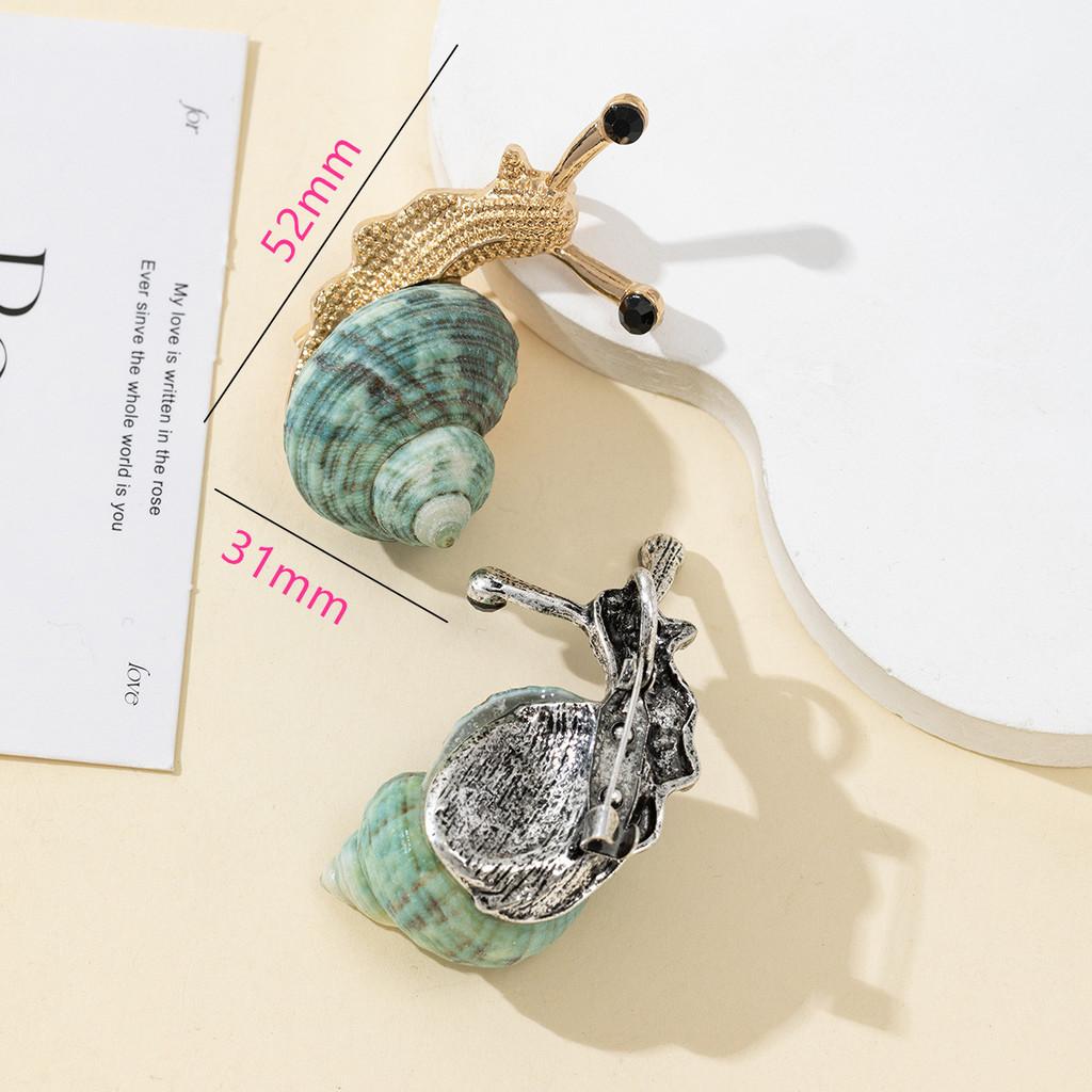 Vintage Silver Gold Alloy Snail Shell Brooch With Natural Shell Embellishments For Couples Gift