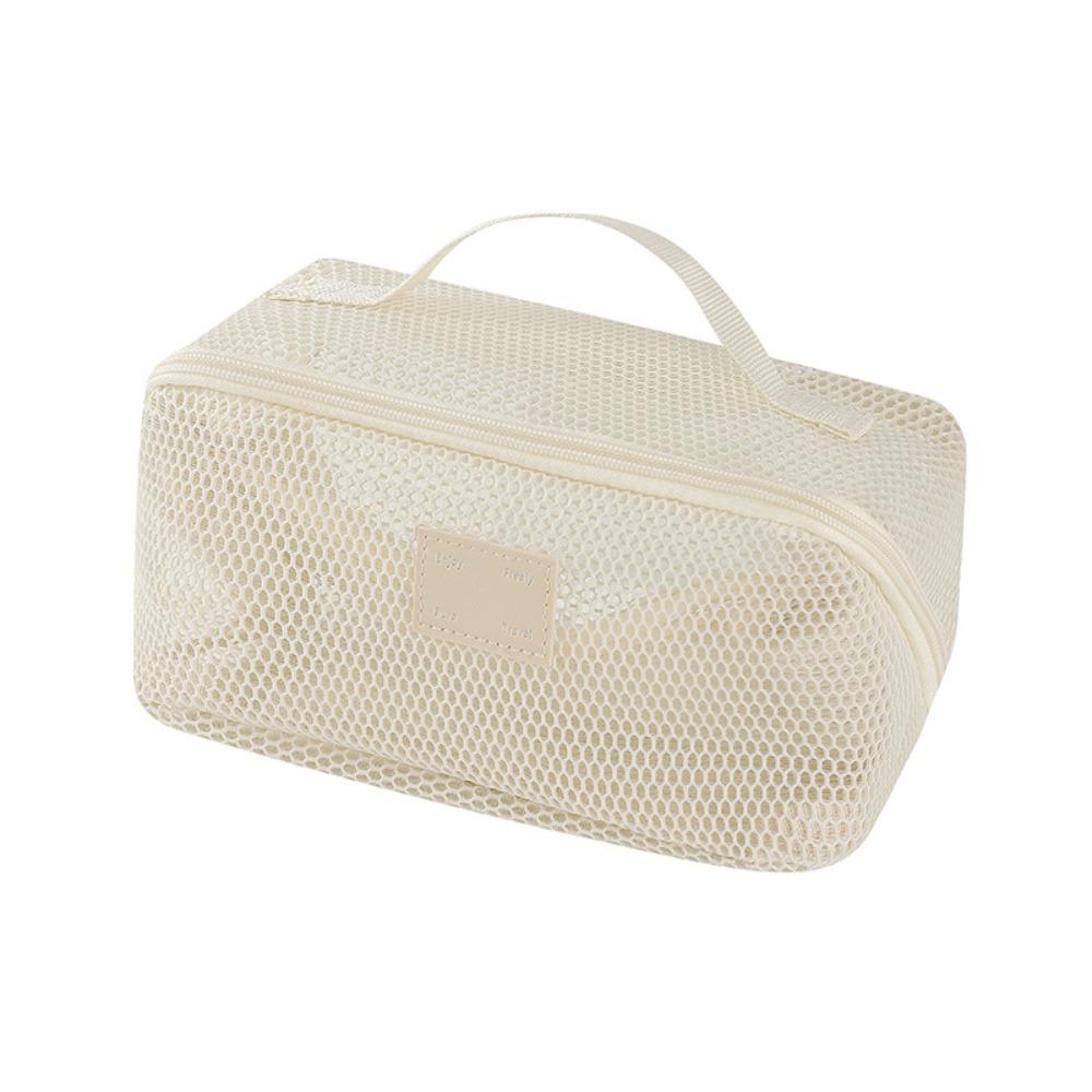 Solid Color Mesh Cosmetic Bag Zipper Toiletry Storage Bag Portable Makeup Pouch  Women/Girls