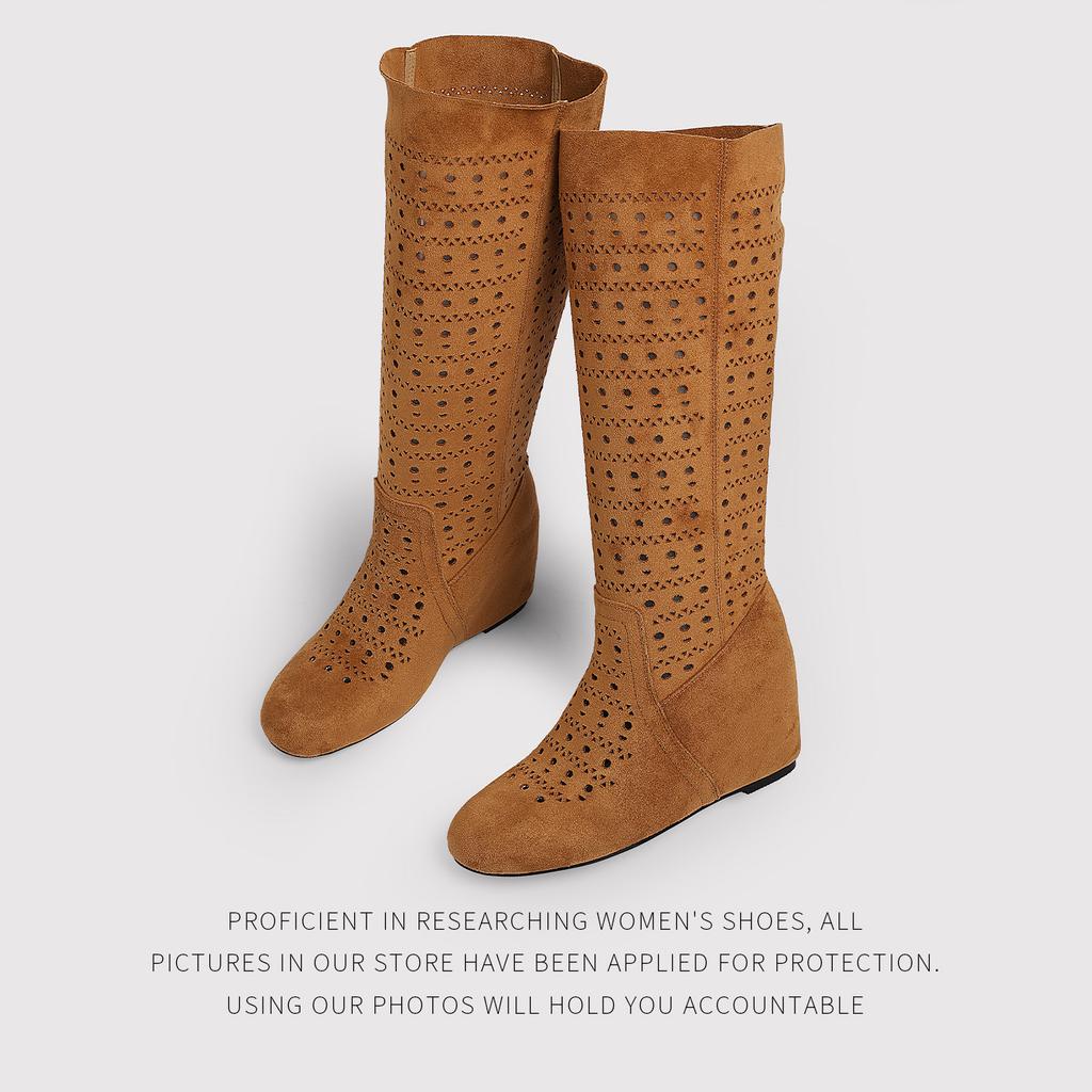 Vintage Maillard Hollow Boots Women'S Thin Autumn Versatile Breathable Handsome NonSlip Inner HeightIncreasing Thin Boots