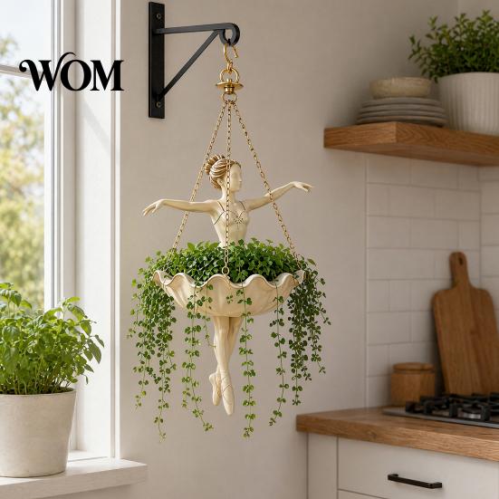 Elegante Vaso de Flores Suspenso Dançarina de Ballet, Lindo Vaso de Plantas Bailarina de Resina, Suporte de Vaso Artístico para Plantas Pendentes Suculentas Plantas-Aranha