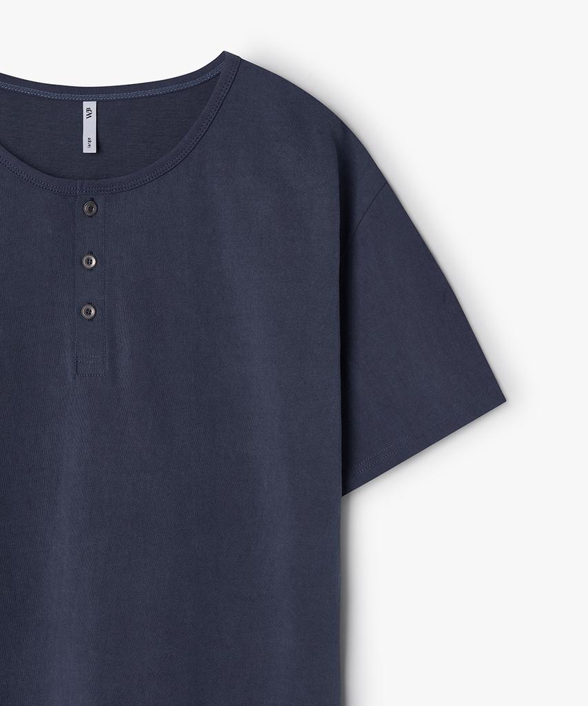 WEST GRAND BOULEVARD Halo Pigment Henley Neck T-Shirt Navy