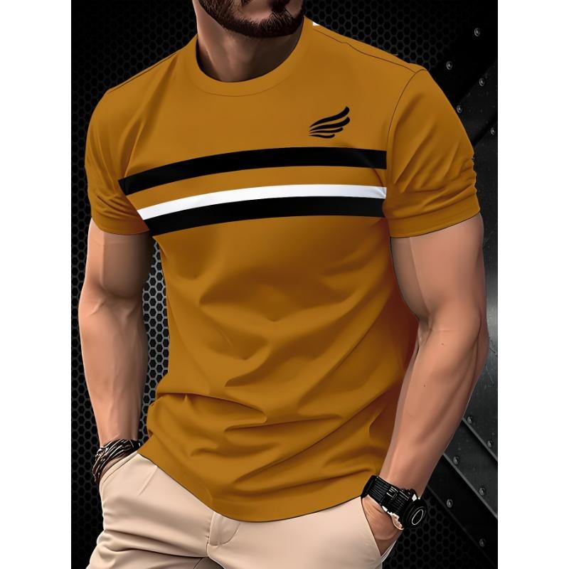 

Men s 3D Yellow Minimalist Striped Casual T-shirt XL