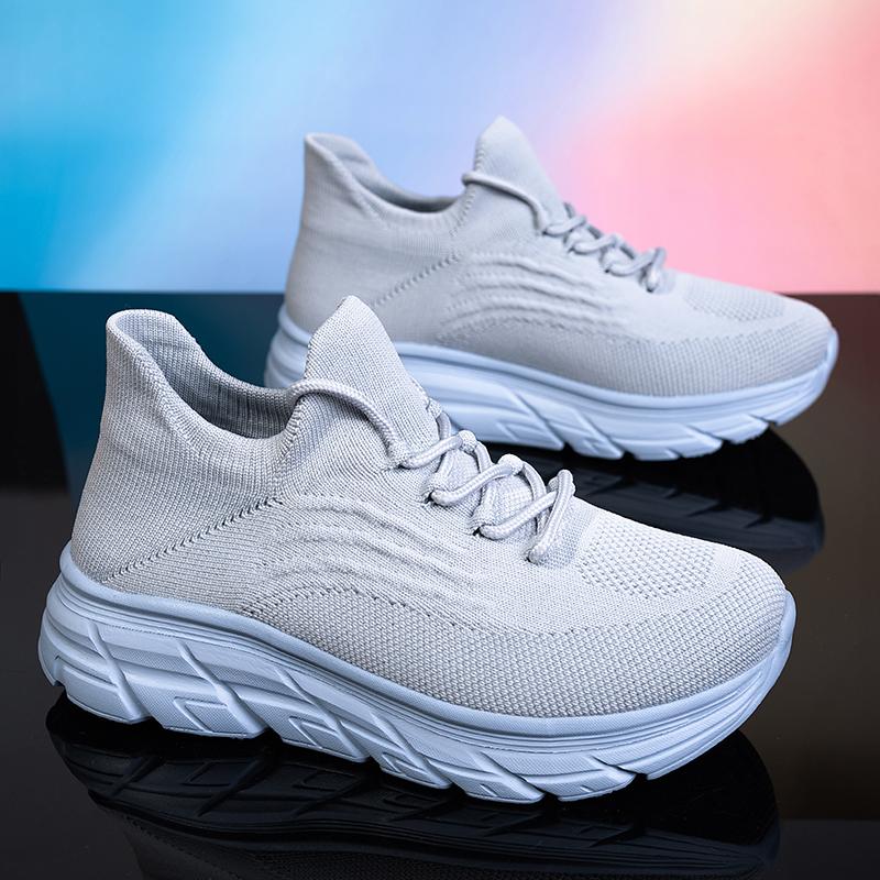 Men's Gray Running Shoes - Breathable Mesh Lace Cushioned Flat Boots Lightweight Sports Training Shoes Casual Style Design Shoes
