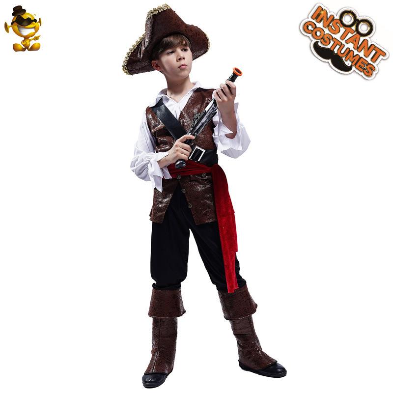Костюм пирата для мальчика на Хэллоуин, косплей пиратского капитана для мальчика, костюм для вечеринки-оргии, сценический костюм s (4-6 years old, 104-116cm)