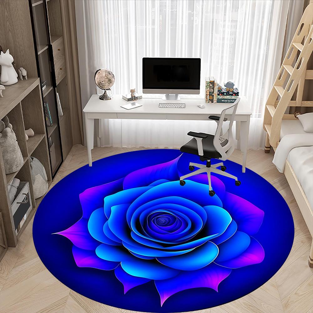 1pc Blue Rose Chair Carpet for Office, Non-slip, Soft and Durable Office Rug for  Decoration, Perfect for Office Yy260105044
