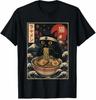 Funny Cat Ramen T Shirt Japanese Style Wave Graphic Tee Casual Unisex Shirt