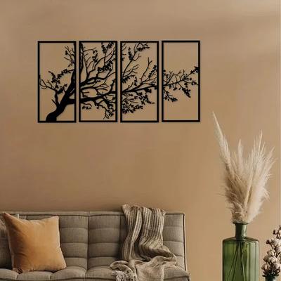 Conjunto de arte de parede de metal de 4 peças - Design de árvore da vida | Decoração de parede de árvore de metal elegante para decoração de interiores