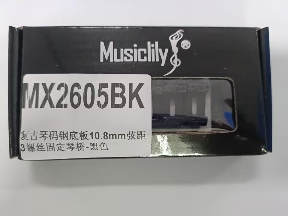 Musiclily Pro 10.8mm Steel Hardtail Fixed Bridge with Vintage Saddles for Imported Strat/Telecaster Electric Guitars, Black
