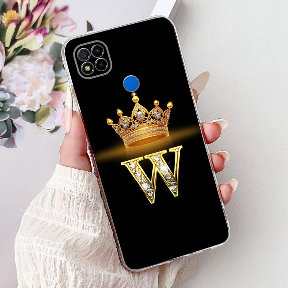 Clear Casing For Redmi 9C NFC Cover Redmi 9C Case Transparent Fashion Luxury A-Z Letters Crown Soft TPU Phone Case
