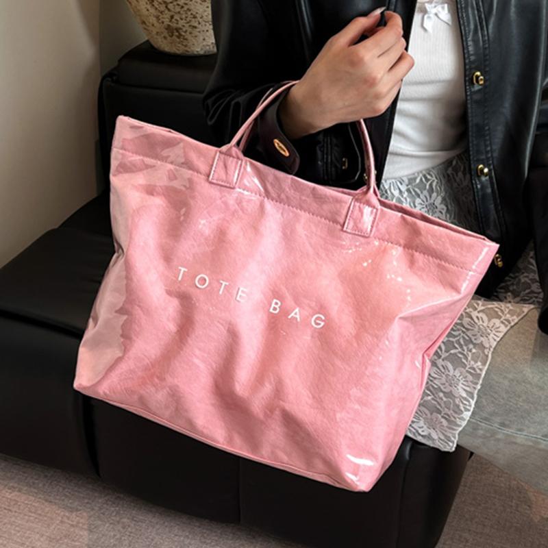 Women's Large Capacity Tote Bags Summer Casual Letter Waterproof Handbags 2025 New College Student Commuting Shopping Bag