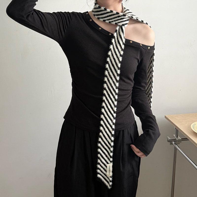 New Korean Version Striped Thin Women Decorate Scarf Japanese Style Mink Fur Decorative Chic Scarves Female Autumn Winter