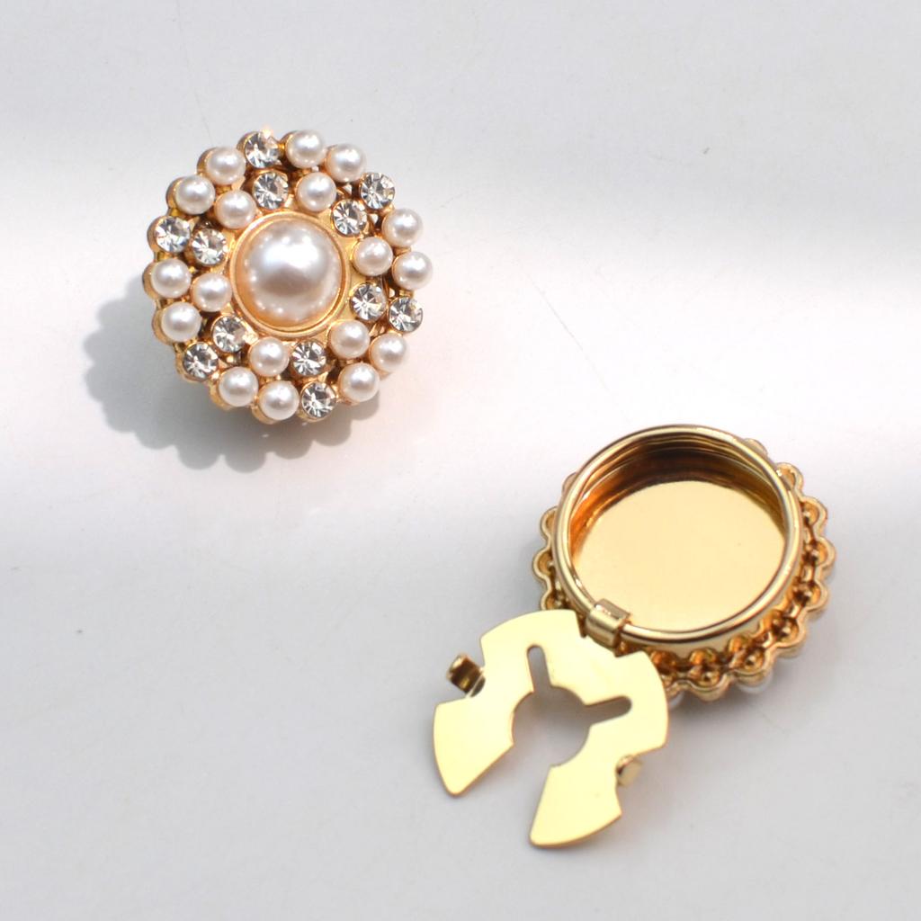 2PCS Button Cover Shirt Cufflinks Pearl Round Rhinestone Ornament Sleeve Covers Shirt Styling Accessories