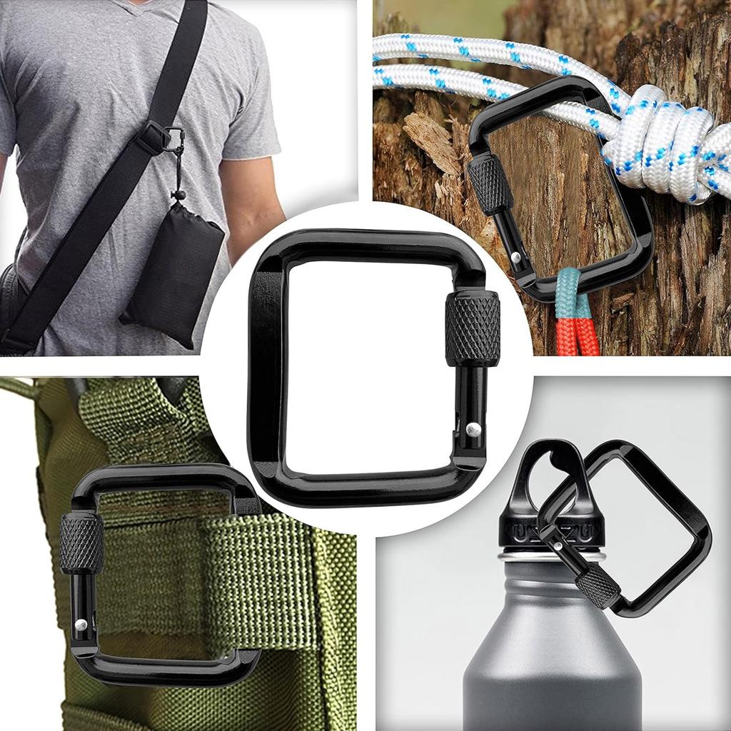 4 stk Firkantede karabinkroker Lett nøkkelring Snapklips Krok Aluminium Skruekarabinkrok for utendørs fotturer, camping, reise