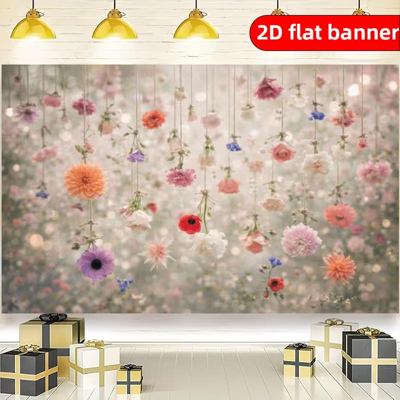 2D flat banner polyester Nordic style floral pattern party banner holiday party decoration background fabric