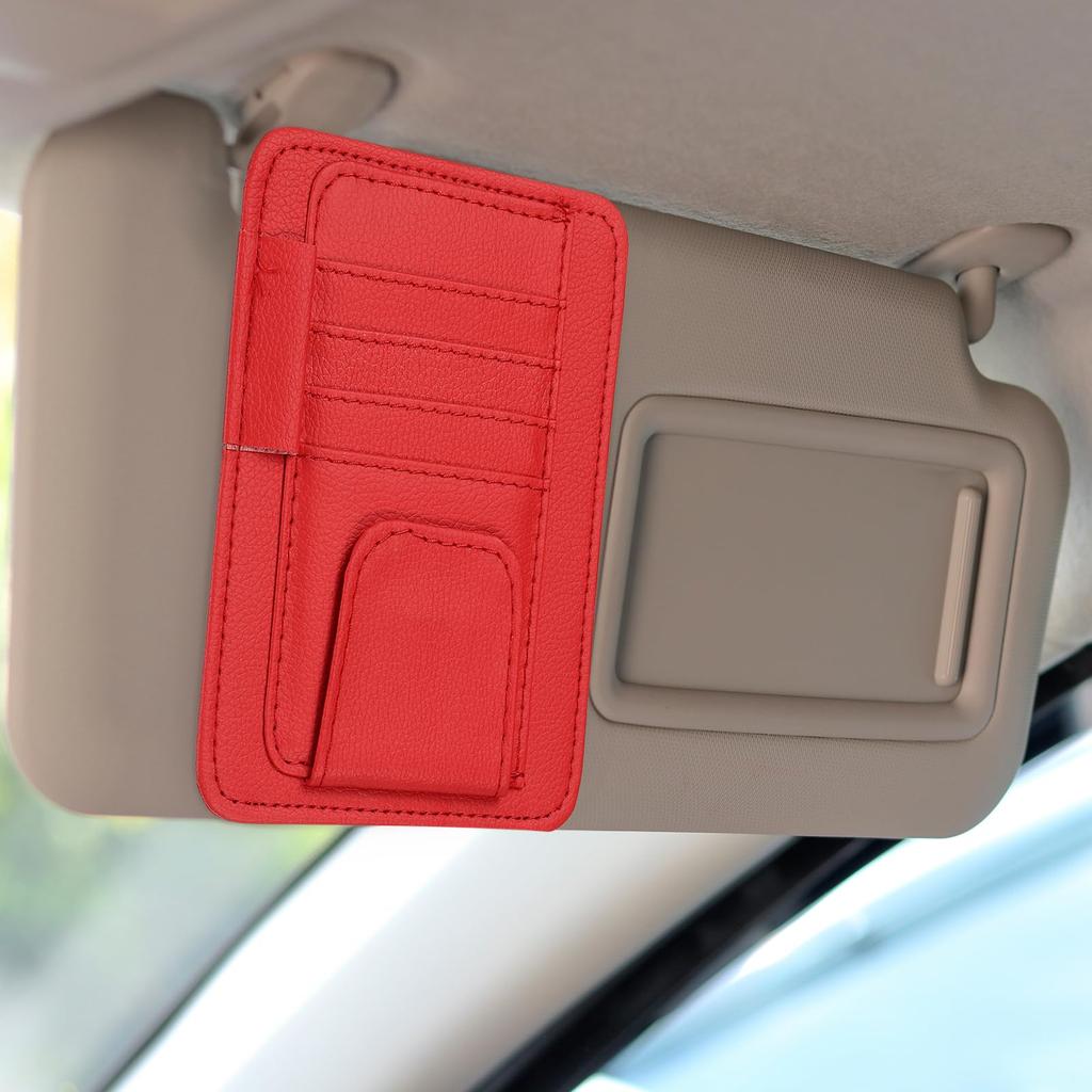 uxcell Car Sun Visor Organizer x Inch Leather Visor Card Holder for and Sun Visors Holds Credit and Sunglasses Red 6.02 4.76 Multi-Pocket Cars,