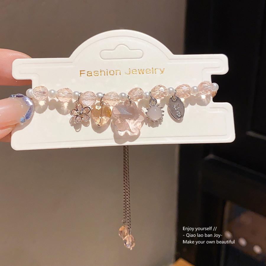Light Luxury Zircon Artificial Pearl Flower Heart Pendant Bracelet For Women Gift