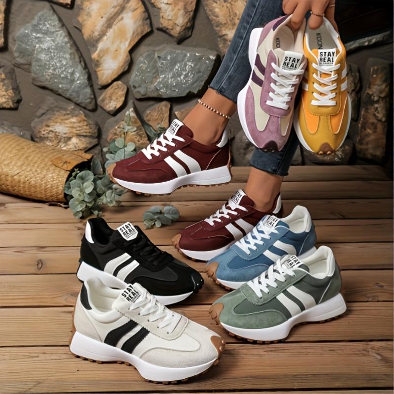 Women's Platform Daddy Shoes - Colorblock Round Toe Lace-Up Sneakers, Comfortable Cushioned Sole Walking Shoes for Ladies