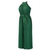 Women Summer Halter Sleeveless Lace Up Slim Wide Jumpsuit Pleated One Piece Trousers