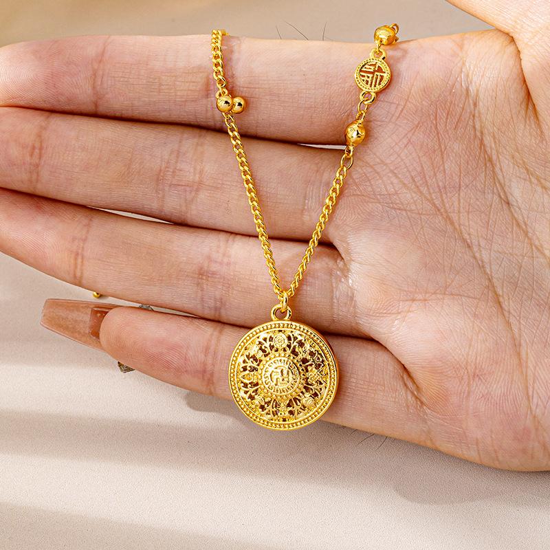 Filigree Eight Treasures Compass Trendy Clavicle Chain Jewelry Necklace Pendant 60CM(Necklace Long)