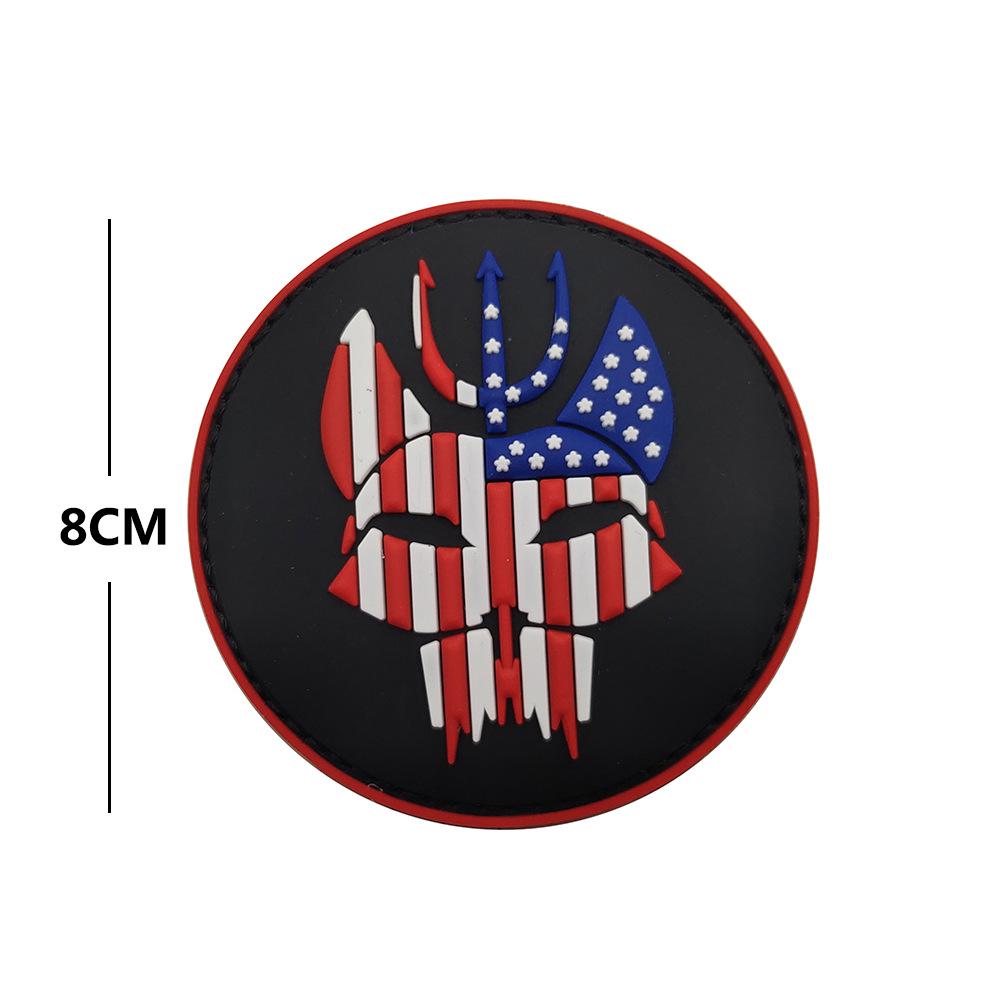 PVC Rubber 3D Trident Cat Head Velcro Badge Patch for Backpack