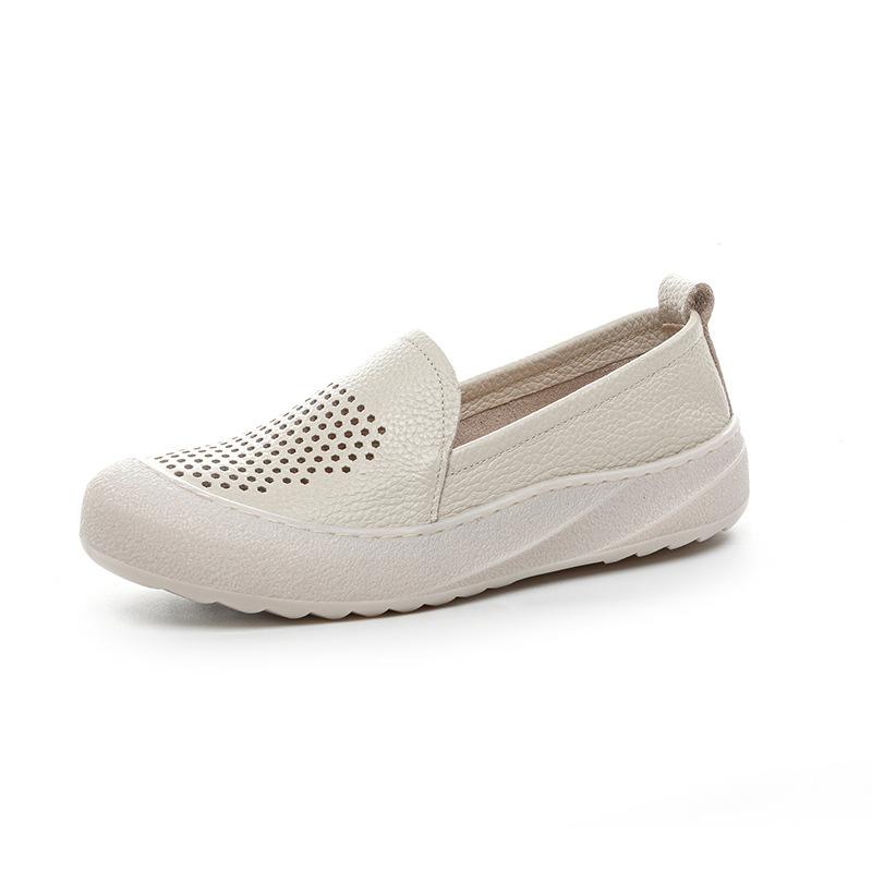 Casual summer new flat-soled single shoes hollow breathable sandals women's leather shoes medium hole shoes