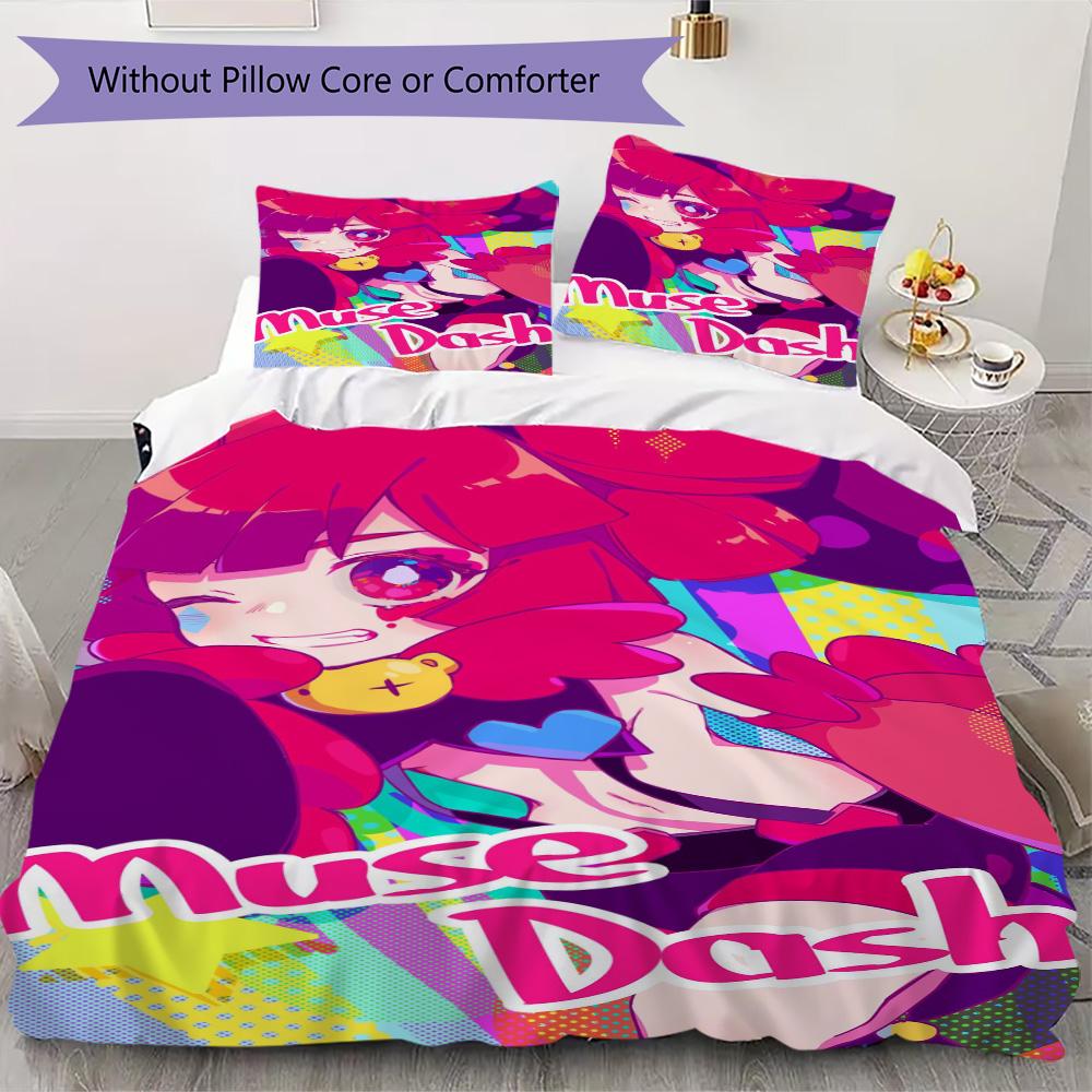Muse Dash Pattern Bedding,Quilt Set Quilt Cover Pillowcase Home Birthday Gift (1*duvet cover+2*pillowcase,without core)SSJT0917112