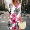 Women's Summer Dress Loose V Neck Three-quarter Sleeve Sundress With Pockets Dress