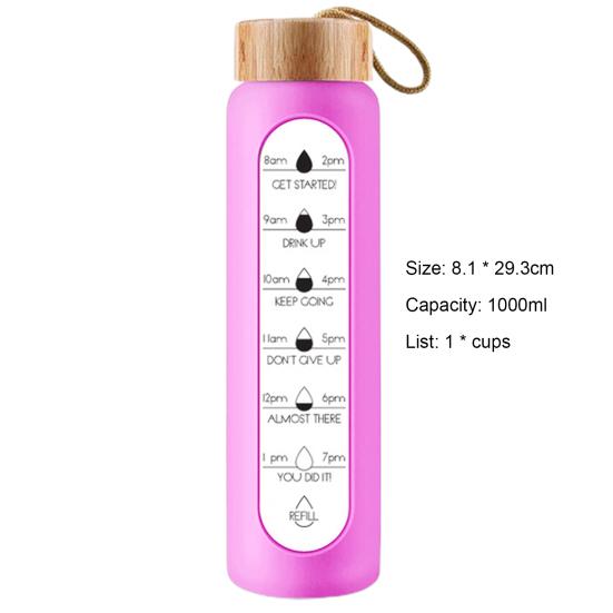 1000 ml vannflaske Bred munn lekkasjesikker høy borosilikat multifunksjonelt motiverende vannglass med hylse for hjemmet
