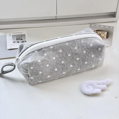 Trousse Portabilă din Pânză Gri Moale cu Buline Capacitate Mare Fermoar Neted Pentru Studenți Școală Birou Depozitare Rechizite Zilnice
