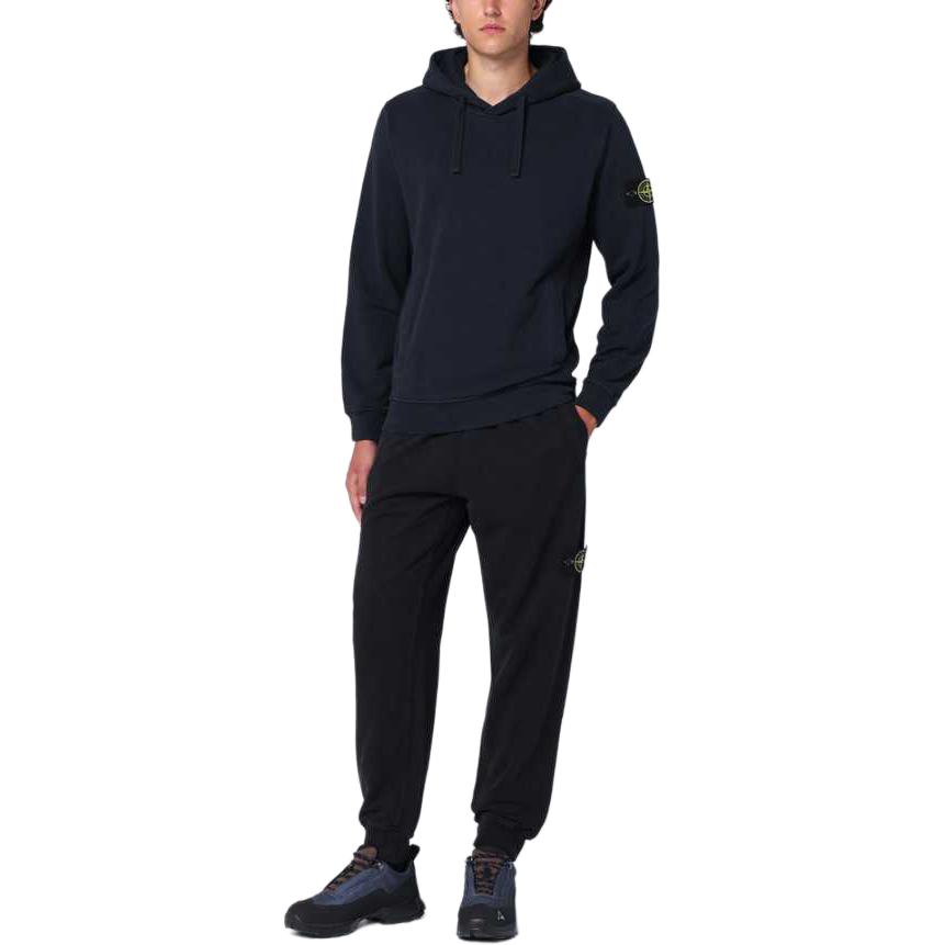 Stone Island FW24 Solid Color Drawstring Hooded Logo Print Pullover Long Sleeve Sweater Men sweater Navy-Blue 811560820-V0020