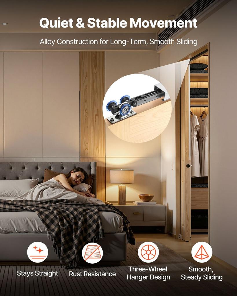 Sliding Pocket Door Hardware Track Kit, 1441 mm Pocket Door Track Kit with Soft Close Mechanism for Smooth and Quiet Sliding, Easy to Install, for 25