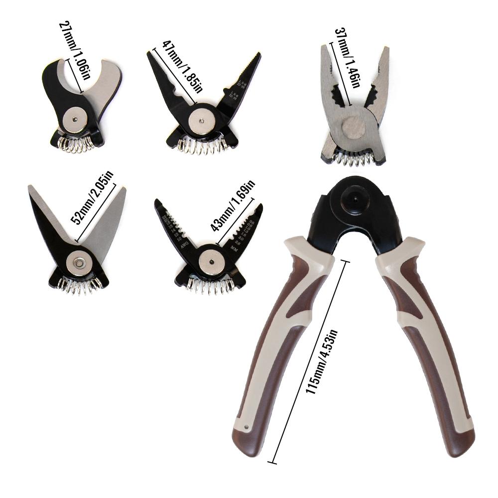 Allsome 5 IN 1 Pliers Set, Quick Change Pliers Head Set with Wire Pliers, Scissors, Cable Cutter, Wire Stripper, Crimping Pliers
