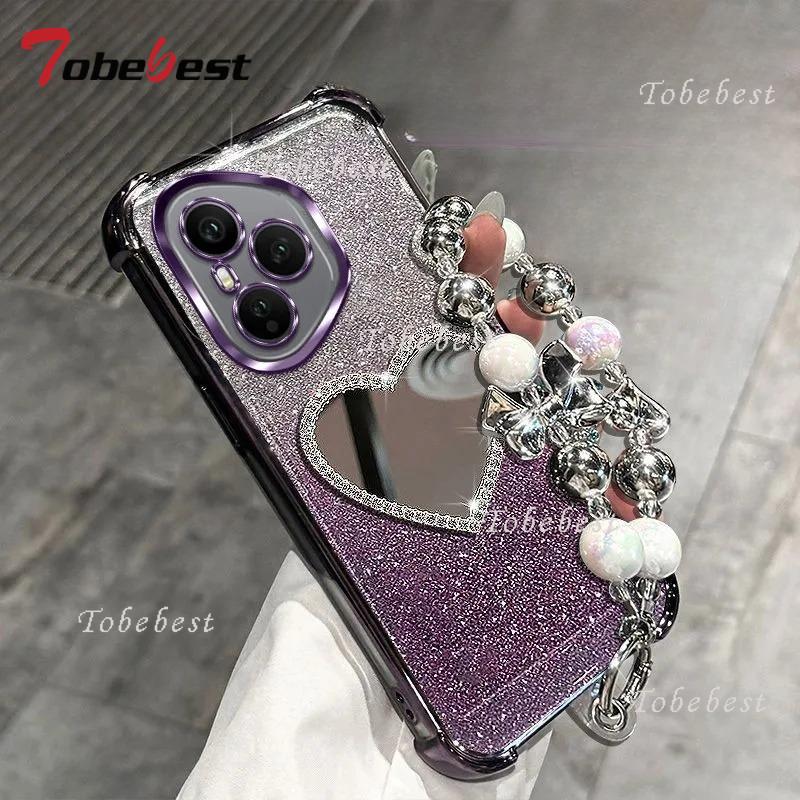 Love Mirror Bead bracelet Plating Case for Huawei Honor 400 300 Ultra 200 100 90 Lite 80 70 60 Pro Glitter Shockproof Cover