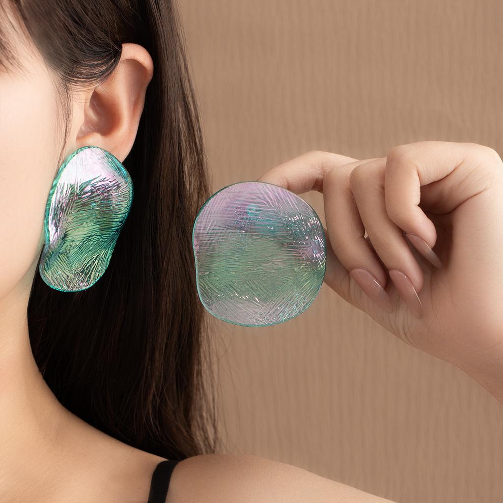 Dopamine Shrimp Stud Earrings Exaggerated Acrylic Geometric Oval Earrings Temperament Niche High-End Earrings