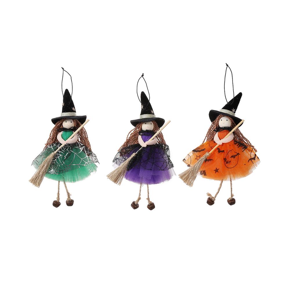 Halloween Netted Broom Witch Girl Angel Decoration Pendant Bell Hanging Doll Christmas Tree