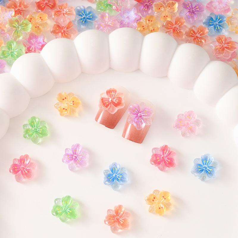 50Pcs 3D Flowers For Nails Charms Ice Translucent Gradient Blossom Manicure Art Flower Luminous Decoration For Nails Design