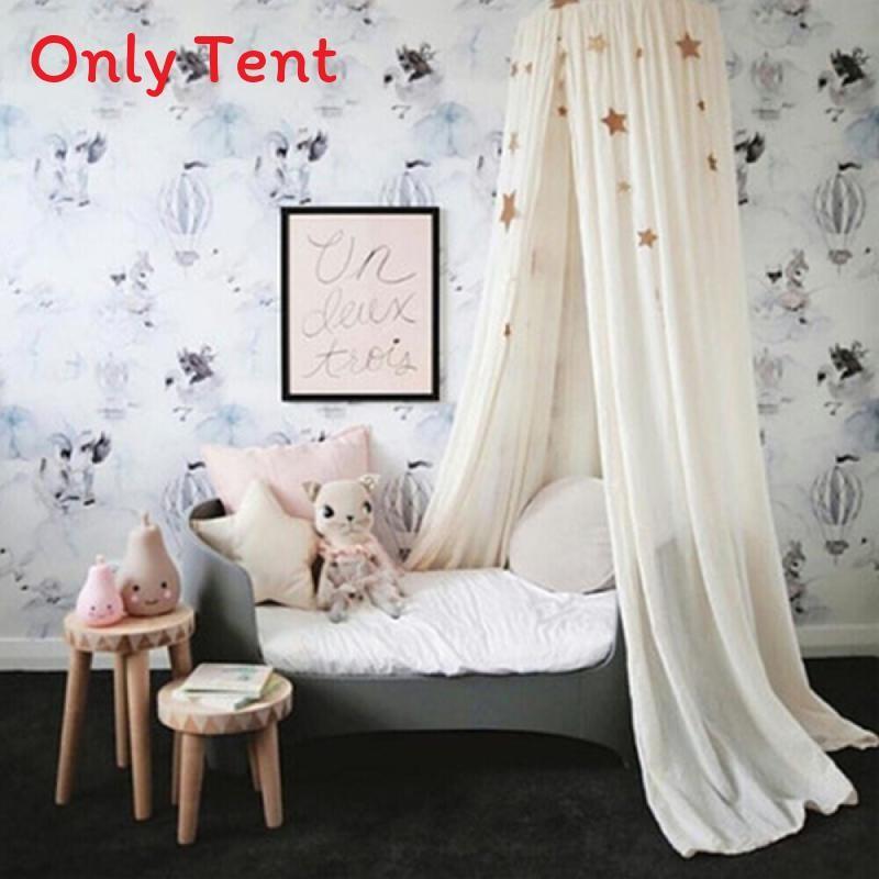 

Canopy Bed Kids Bedroom Play Tent Cotton Netting Bedcover Round Curtain Dome хакі
